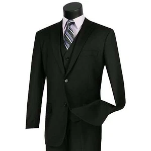VINCI Men's Black 3-Piece 2-Button Classic-Fit Suit - NEW - Picture 1 of 3