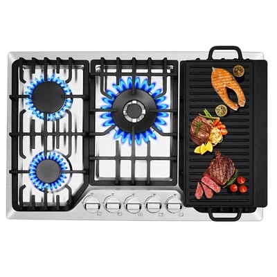 AMZGACHFKTCH 30 inch Gas Cooktop Kitchen 5 Burners Countertop Built-in Gas Stainless Steel