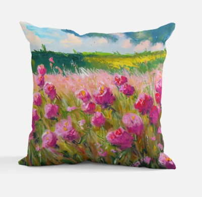 Cojín Almohada de Campo Flor Salvaje Rosa 12x12" 16x16", 24x24" Poliéster Nuevo Foto 1 de 4