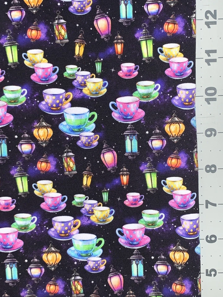 Alice in Wonderland Tea Cups Custom Fabric Fat Quarter 18”x28” Cotton Spandex - Image 1 of 1