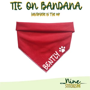 Personalised Dog Bandana Tie on Neckerchief Scarf bandanna knot Gift Handmade - Picture 1 of 5
