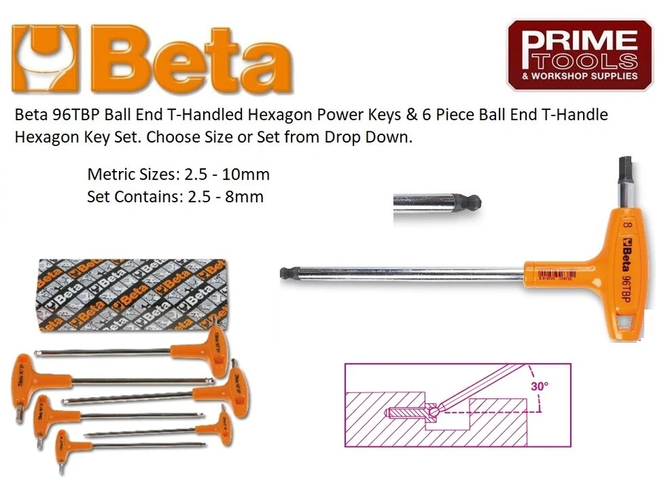 Beta 96TBP Series Metric Ball Ended T-Handle Hexagon Allen Keys & 6 Piece Set - Image 1 of 1
