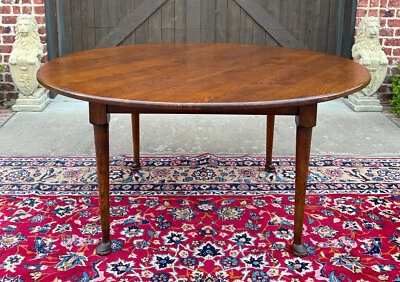 Antique English ROUND Dining Table Farmhouse Pad Feet Oak 60" Round c. 1930s-40s - Image 1 of 4