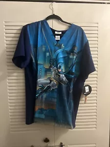 Batman Cherokee Scrubs Tooniforms DC Mens V Neck Top Size Medium - Picture 1 of 6