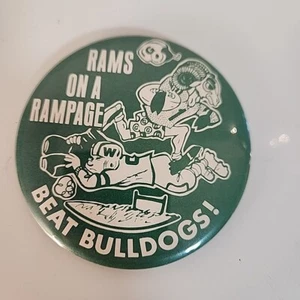 Beat Bulldogs! "RAMS ON A RAMPAGE" Vintage Oversized Pin - Picture 1 of 6