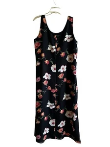 Vtg 90’s Reversible Floral Print Black Sleeveless Summer Dress Women’s Size M/L - Picture 1 of 7