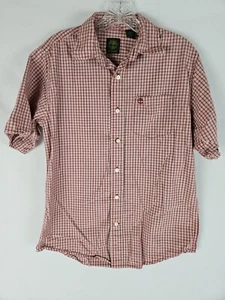 Vintage Timberland Shirt Mens S Red White Check Logo Button Up Short Sleeve - Picture 1 of 5