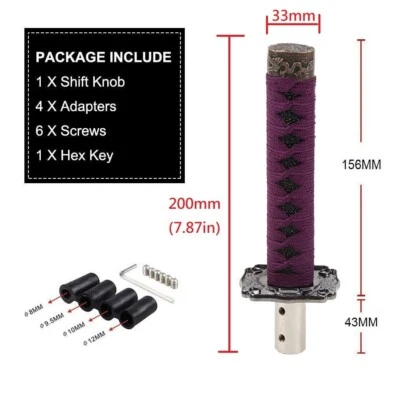 Espada Samurai JDM Púrpura Perilla de Cambio Aleación Katana Adaptador Universal 15cm Foto 1 de 4