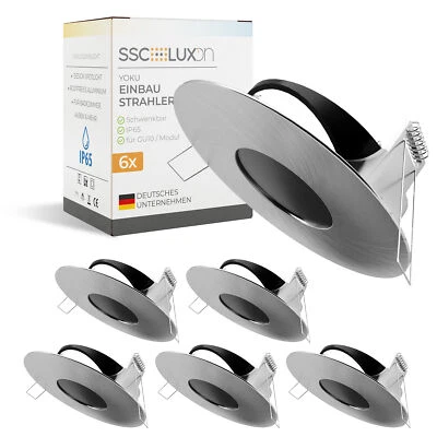 6x YOKU Recessed Downlight Frame Swivel IP65 Brushed for GU10 & Module - Image 1 of 4
