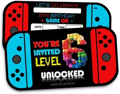 Video Game 6th Birthday Party Invitation for Boys 6 Years Old Kids Games Birt... - Image 1 of 4
