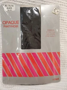 Vintage Opaque Pantyhose Black Med Tall/Tall NEW Seamless Stretch K Mart Kmart - Picture 1 of 8