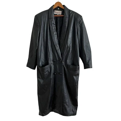Винтажный Donna Pelle кожи кожаный плащ L черный 80-х готики кибер панк  - Изображение 1 из 4