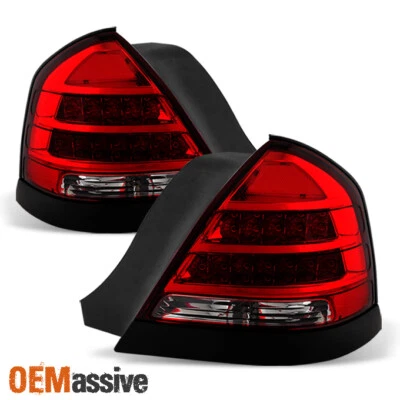 [Black Bottom Trim] Fits 98-11 Ford Crown Victoria LED Red Clear Tail Light Pair - Image 1 of 4