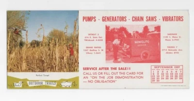 Michigan  Homelite Service  1957  ink blotter  shows  duck hunter and truck - Image 1 of 2