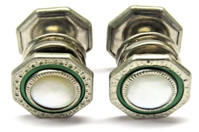 Gemelos Snap Link verde celuloide y madreperla antiguos para hombre uso formal Foto 1 de 4
