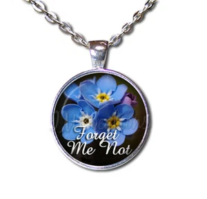 Forget Me Nots Flower Lovers fatto a mano rotondo vetro ciondolo collana gioielli - Foto 1 di 10