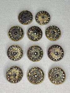 Antique Victorian Waistcoat Buttons with Cut Steel and Brass - set of 11- 10/16” - Picture 1 of 4