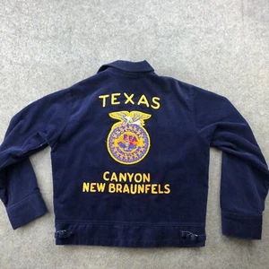 Vintage FFA Jacket Mens 40 Blue Corduroy Agriculture Texas Canyon New Braunfels - Picture 1 of 15