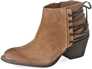 Klub Nico Berta Corset Tobacco Back Weathered Suede Edgy Stacked Heel Bootie - Picture 1 of 1
