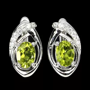 925 Sterling Silver Earrings Oval Green Peridot 7x5mm Natural Gemstone Jewelry - Picture 1 of 9