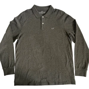 Vineyard Vines Pique Long Sleeve Gray Cotton Men's Medium Polo Shirt - Picture 1 of 4