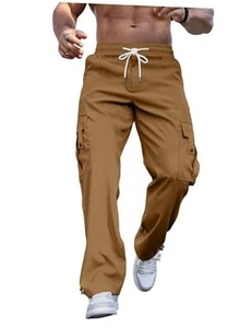 Men's Casual Cargo Pants Stretch Sweatpants Streetwear Trousers Large Brown - Picture 1 of 7