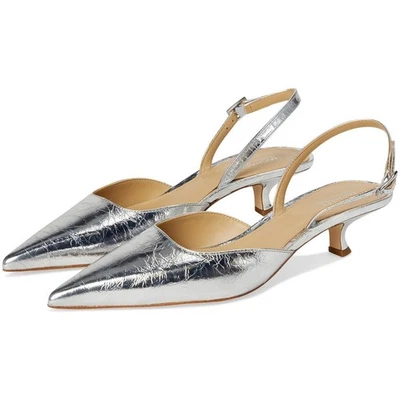 Michael Michael Kors Luna Kitten Slingback Pump Heels Size US 9.5M Silver Metal - Image 1 of 4