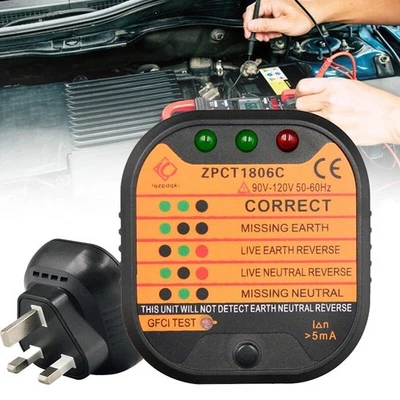 3 Pin Mains Socket Tester Polarity Test Electrical Safe Fault UK Plug 220V-250V - Image 1 of 4