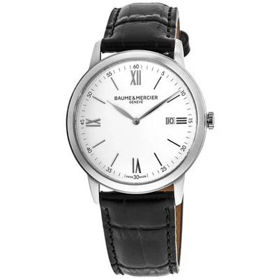 Nuevo reloj Baume & Mercier Classima cuarzo esfera blanca correa de cuero para hombre 10323 Foto 1 de 4
