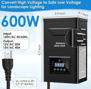 600W Low Voltage Landscape Transformer with Timer & Photocell for Landscape L... - Bild 1 von 6