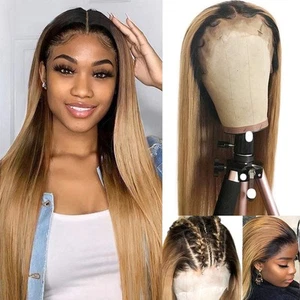 13x6 Lace Frontal Ombre Blonde Human Hair Wigs with Dark Roots 26 Inch 1B27 O... - Picture 1 of 8