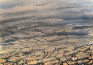 Original Painting Artworks Landscape Watercolor Modern Seascape Stones Wall Arts - Picture 1 of 9