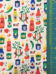 Hot Sauce und Hot Peppers Baumwollstoff Meterware - Bild 1 von 3