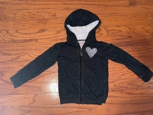 Girls Cat & Jack Black Sparkle Full Zip Hoodie Heart Polyester 6x - Picture 1 of 6