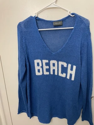 Wooden Ships Oversized Blue Knit Beach Sweater Womens Size M/L Coastal Boho - Image 1 of 3