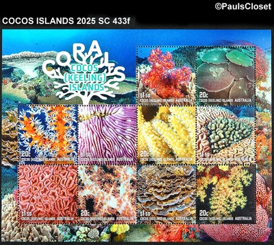 COCOS (KEELING) ISLANDS 2025 SC 433f CORALES S/S 20¢ (5) y $1,50 (5) MNH OG EN MUY BUEN ESTADO Foto 1 de 2