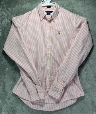 Ralph Lauren Shirt Boys 2 Red Stripe Slim Long Sleeve Button Down Flesh Pony - Image 1 of 4