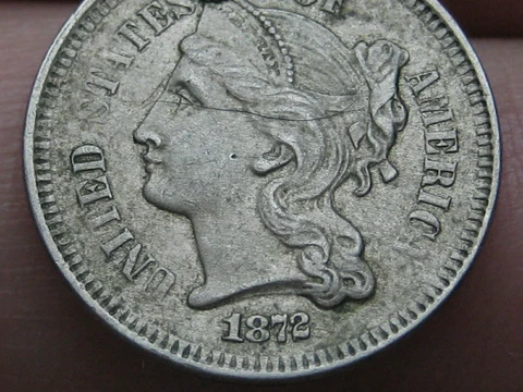 1872 Three 3 Cent Nickel- XF/AU Details Cover