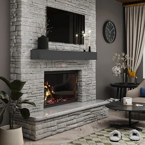 Mega Distressed Fireplace Mantel, Handcrafted Rustic Wooden Construction, Wall-M - Picture 1 of 6