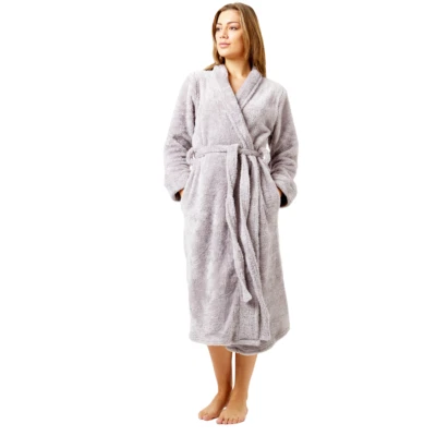 THE NIGHTWEAR STORE Ladies Fleece Robe Fluffy Teddy Dressing Gown Warm and Cosy Bathrobe With Tie