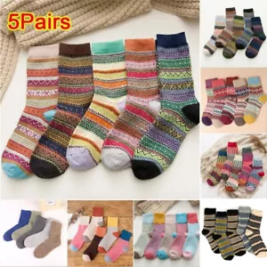 5 Pairs Womens Thick Socks Wool Thermal Warm Knitting Nordic Ladies Socks Winter - Picture 1 of 30