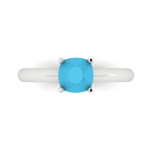1 tcw Cushion Cut Engagement Ring 14K White Gold Turquoise Promise Ring - Picture 1 of 11