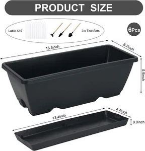 Window Box Planter, 6 Pack 17Inch Plastic Vegetable Flower Planter Boxes with... - Picture 1 of 1