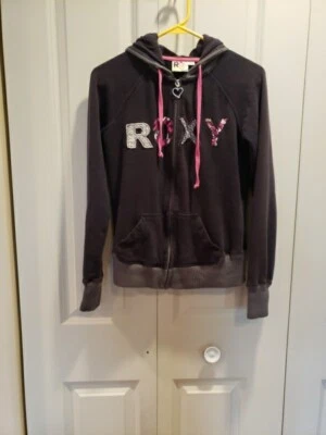 Moletom Roxy com capuz zíper completo mistura de algodão tamanho P - Imagem 1 de 4