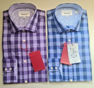 TED BAKER KARIERTES HEMD AUS REINER BAUMWOLLE BLAU ODER LILA KRAGEN 14,5 NEU MIT ETIKETT - Bild 1 von 7