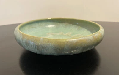 Fulper 1917-34 Arts & Crafts Pottery Green Crystalline Low Bowl 9.5” Wide - Image 1 of 4