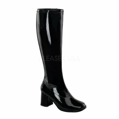 Botas Gogo Pantorrilla Ancha Damas Brillante Patente Hechas por el Hombre Retro Disfraz Botas Foto 1 de 2