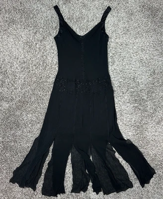 Vintage Jones New York Silk Slip Dress Womens 12 Y2K Fairy Beaded Goth Witchy - Image 1 of 4