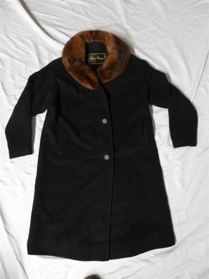 Vintage Stone&Thomas/Donnybrook Black 100% Cashmere Wool+Real Mink Fur Coat Sz 8 - Image 1 of 4
