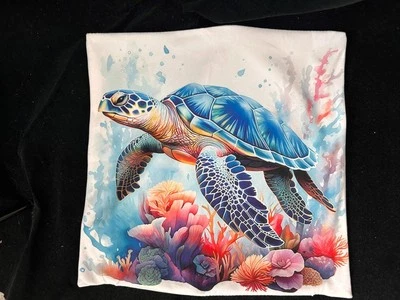 Funda Almohada Tortuga Marina 18 x 18 Océano Coral Flores Liso Trasero Cierre Cremallera Foto 1 de 4